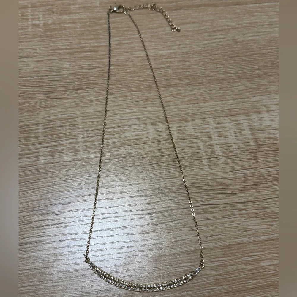 Gold Curved Bar Pendant Necklace with Pavé-set Crystals